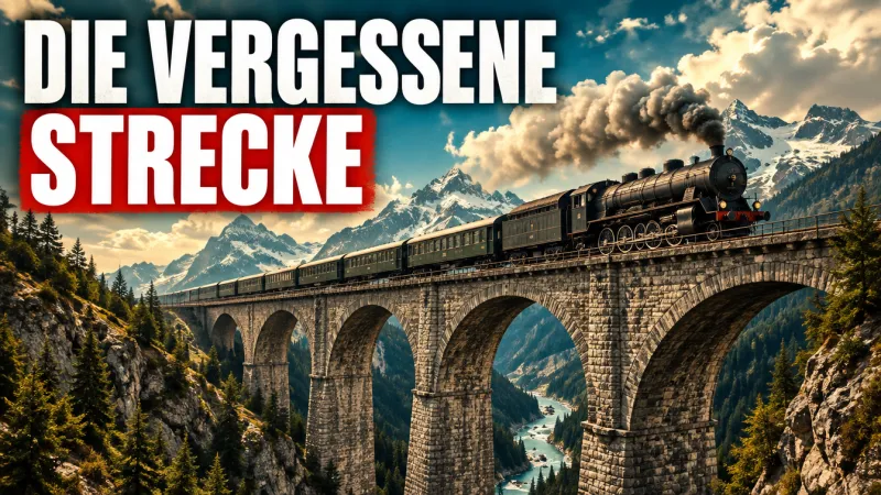 Vorschaubild: Dampflok auf einem Viadukt, Schriftzug Die vergessene Strecke