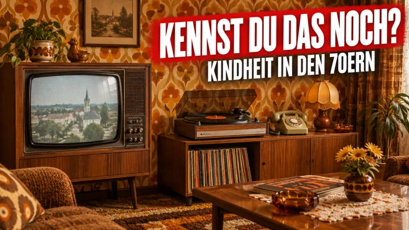 Vorschaubild: Wohnzimmer der 70er Jahre, Schriftzug Kennst du das noch?